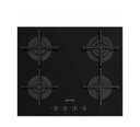 SMEG PV264B 60CM 4-Burner Gas Built-In Hob- Black Glass Surface with Cast Iron Pan Supports, Durable and Stylish Built-In Gas Hob for Modern Kitchens