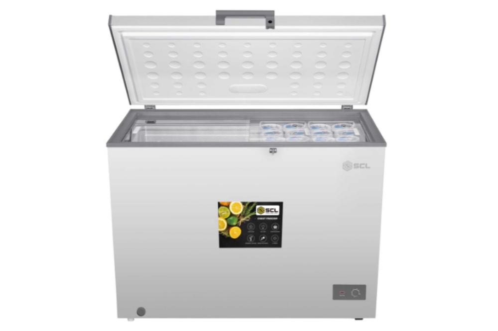 SCL 371L Chest Freezer SCL-CFD400G – High-capacity chest freezer with energy-efficient cooling, quiet operation, and spacious organized storage.