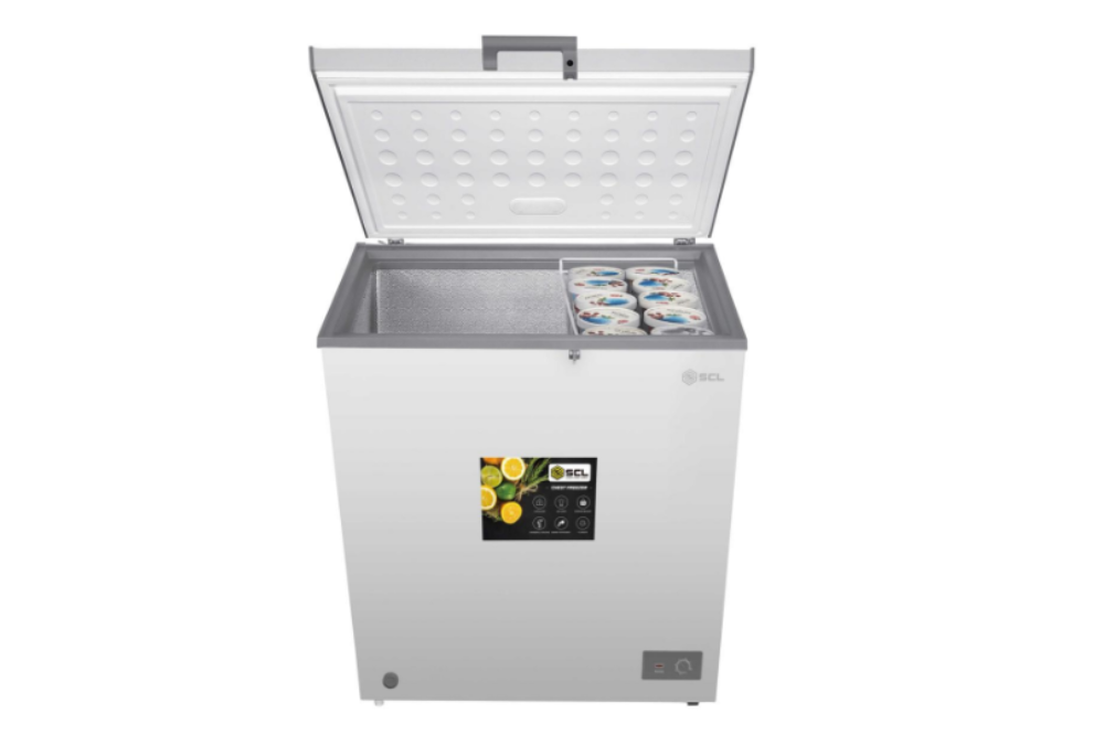 SCL 142L Chest Freezer SCL-CFD150G – Energy-Efficient cooling, low-noise operation, and organized storage for frozen foods.