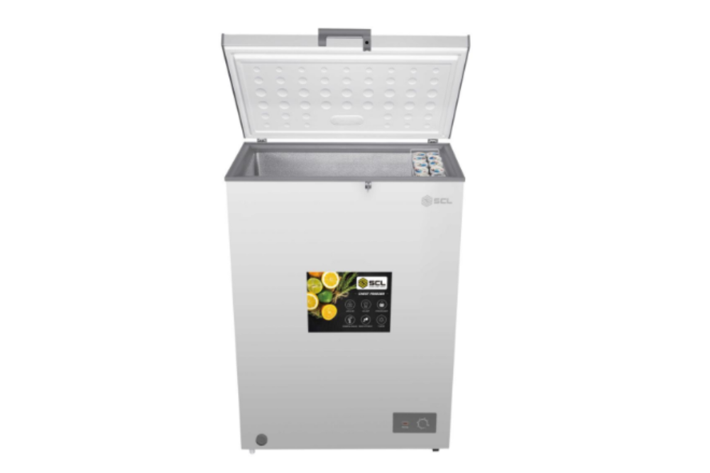 SCL 98L Chest Freezer SCL-CFD100G – Energy-Efficient cooling, low-noise operation, and spacious storage for frozen foods.