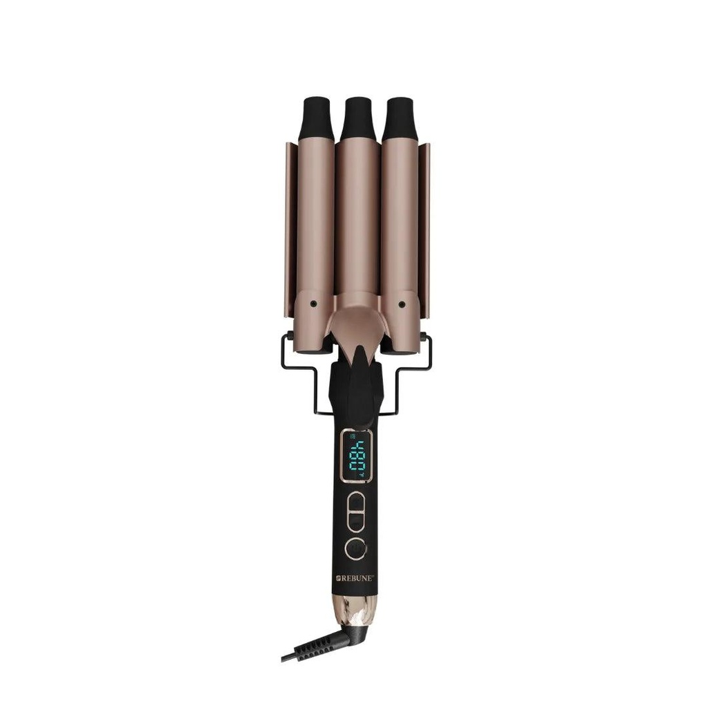 Rebune RE-2152 3-Barrel Hair Curling Iron with Digital Display – Fast Heating, Easy Styling, Safe & Durable