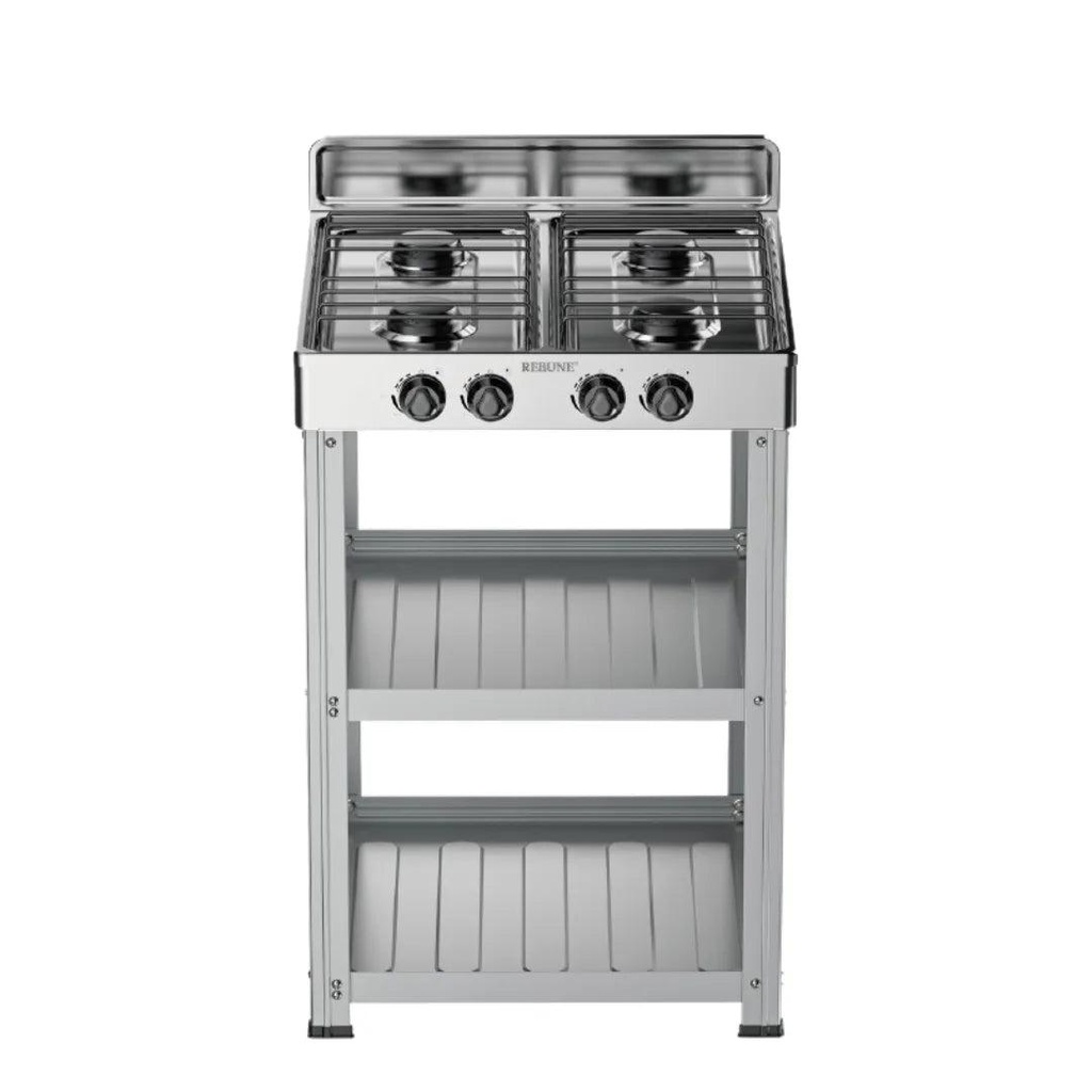Rebune RE-4-066 4-Gas Burner Cooker with Shelves – Durable, Fast Heating, Energy Efficient