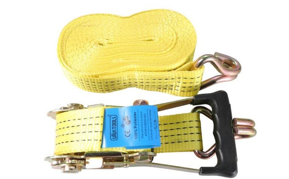 Uyustools CU5023 Ratchet Tie Down 2" x 8M – Heavy Duty Polyester Straps – 2 Ton Rated Working Load – 6 Ton Max Break Strength – High-Strength Polyester Webbing – Double J-Hooks Zinc Plated & Heat Treated