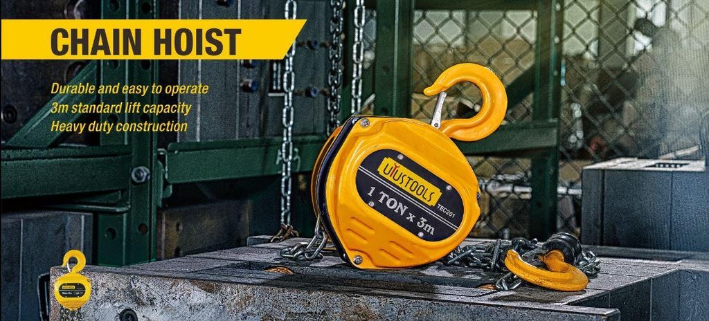 Uyustools TEC201 Chain Hoist - 1 Ton Capacity - Manual Lifting Gear - Heavy Duty Industrial Hoist - Durable Steel Construction - Easy Operation