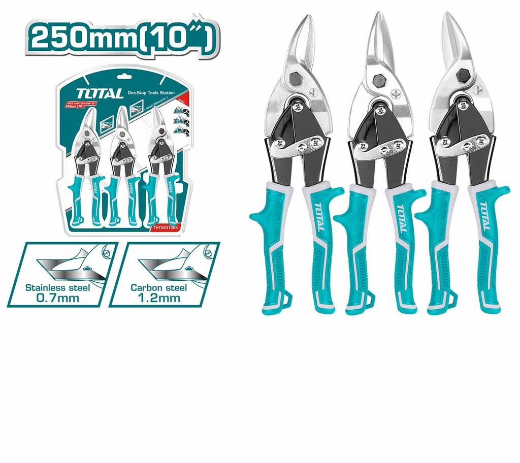 Total THT520106K 10" 3-Piece Aviation Snip Set – Heavy-Duty Tin/Sheet Metal Cutter, Straight & Curved Blades, Industrial-Grade Steel, Ergonomic Handles