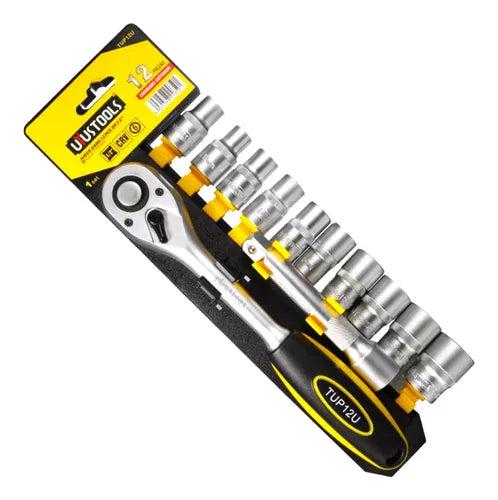 Uyustools TUP12U 12-Piece 1/2" Ratchet Handle Socket Set– Durable, Versatile Tool Kit for Mechanics & DIY