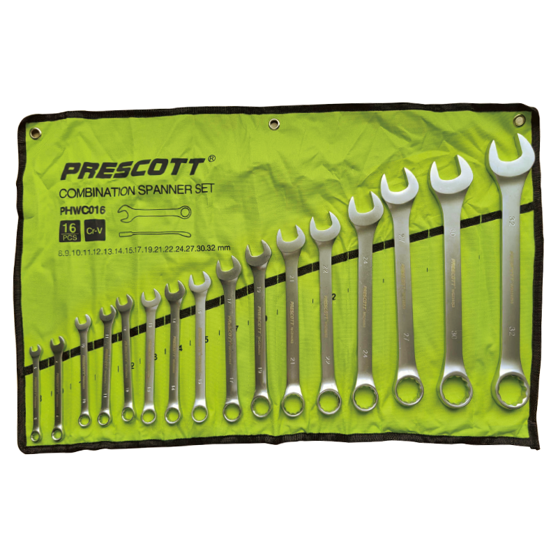 Prescott PHWC016 16-Piece Combination Spanners Set – Durable Chrome Vanadium Steel Wrenches for Professional & DIY Use