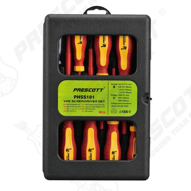 Prescott PHSS181 8-Pcs VDE Screwdriver Set – Insulated Electrician Screwdrivers, Anti-Slip Handles, High-Quality Precision Tools for Electrical Work