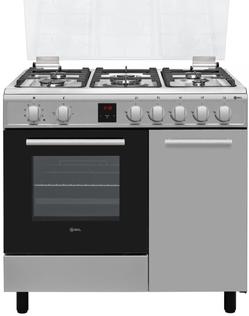 SCL Free-Standing Cooker SCL-FC965BSI – 90x60 cm cooker with 4 gas burners, 1 wok burner, and multifunction electric oven, designed for durable, energy-efficient performance in kitchens.