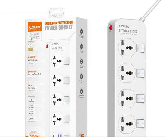 LDNIO SC4408C Extension Power Socket – 4 AC Outlets & 4 USB Fast Charging Power Strip