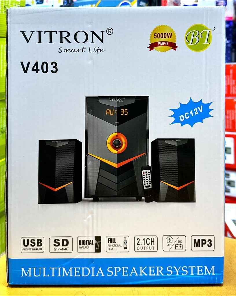 Vitron V403 Bluetooth Home Theatre System – 2.1 Channel Speaker with USB/FM/SD, Powerful Bass