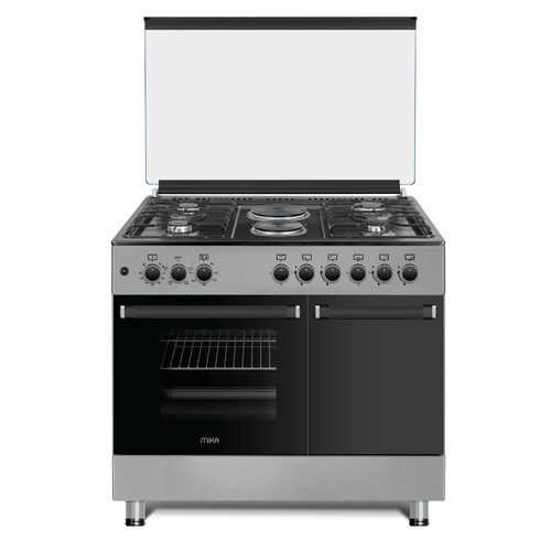 MIKA MST9042EG4SB 90x60cm Standing Cooker – 6-Burner Gas & Electric Oven with Gas Cylinder Compartment
