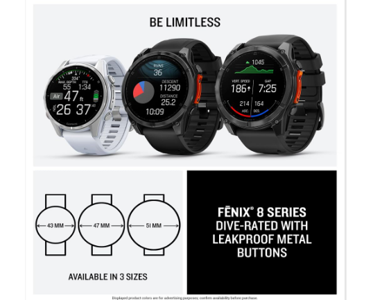 Garmin fēnix® 8 – 51mm Sapphire AMOLED Premium Multisport GPS Smartwatch | Long Battery, Dive-Rated, LED Flashlight – Carbon Gray Titanium