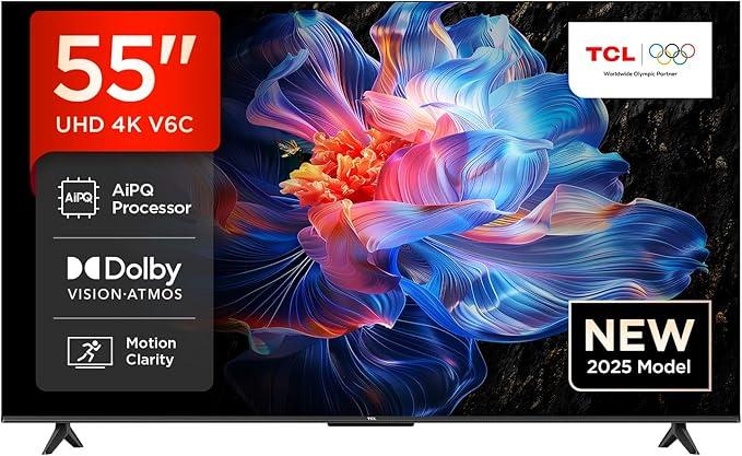 TCL 55V6C 55" 4K HDR Smart Google TV – Dolby Audio, Google Assistant, Game Mode, Direct LED