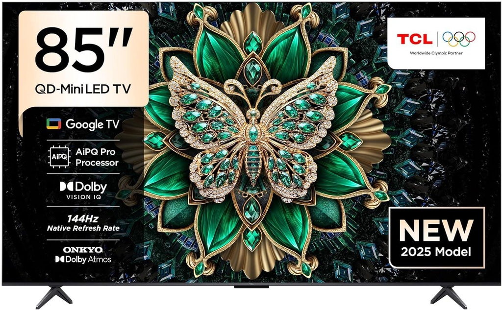 TCL 85C6K 85‑Inch Premium QD‑MiniLED 4K Google TV-Massive 85” QD-MiniLED 4K display with Google TV, Dolby Vision IQ, HDR10+, and hands-free voice control