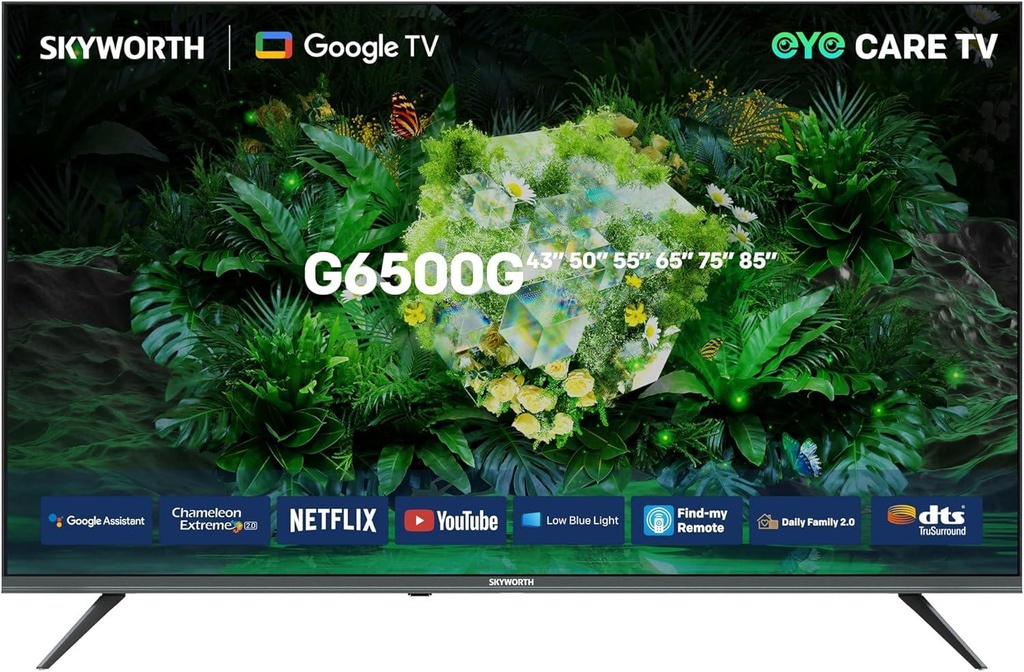 Skyworth 60G6500G 60" 4K UHD Smart Google TV – Immersive 4K clarity, Android OS, built-in Wi-Fi, Netflix &amp; YouTube streaming, and rich surround sound