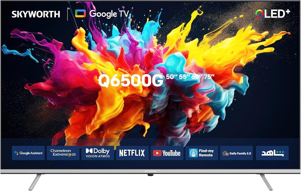Skyworth 75" QLED 4K UHD Smart Android TV – Stunning QLED picture quality, Android OS, HDR10+, built-in Wi-Fi, and seamless streaming on Netflix, YouTube-(75Q6500G)