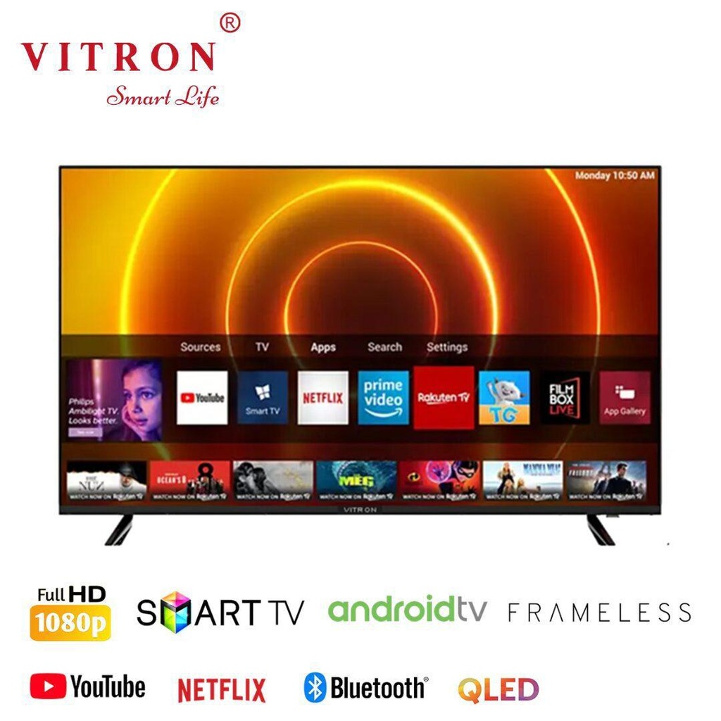 Vitron 32” Smart QLED Frameless Android TV – Bluetooth, Full HD, Wi-Fi, YouTube & Netflix Ready-(HTC3288QS)