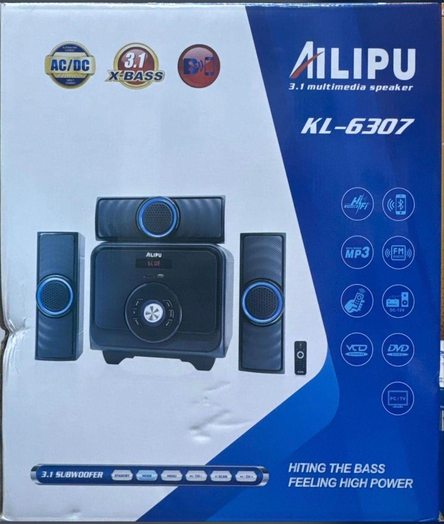 Ailipu KL-6307 3.1CH Bluetooth Multimedia Speaker System – Powerful Bass Home Theater Woofer with FM Radio, USB/SD, and Remote Control