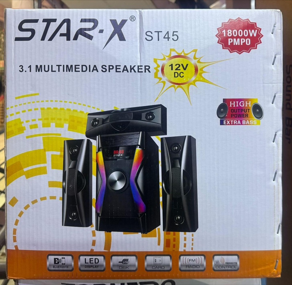 Star-X ST-45 3.1CH Multimedia Bluetooth Speaker – Powerful Home Theatre System with Deep Bass, USB/SD/FM/AUX & Remote Control