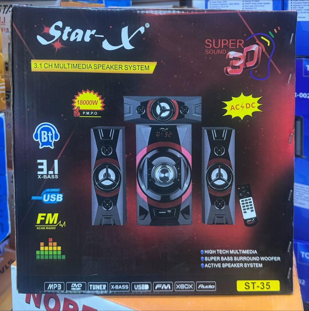 Star-X ST-35 3.1CH Bluetooth Home Theatre Speaker System – Powerful Home Theatre with Deep Bass, USB/SD/FM/AUX & Remote Control