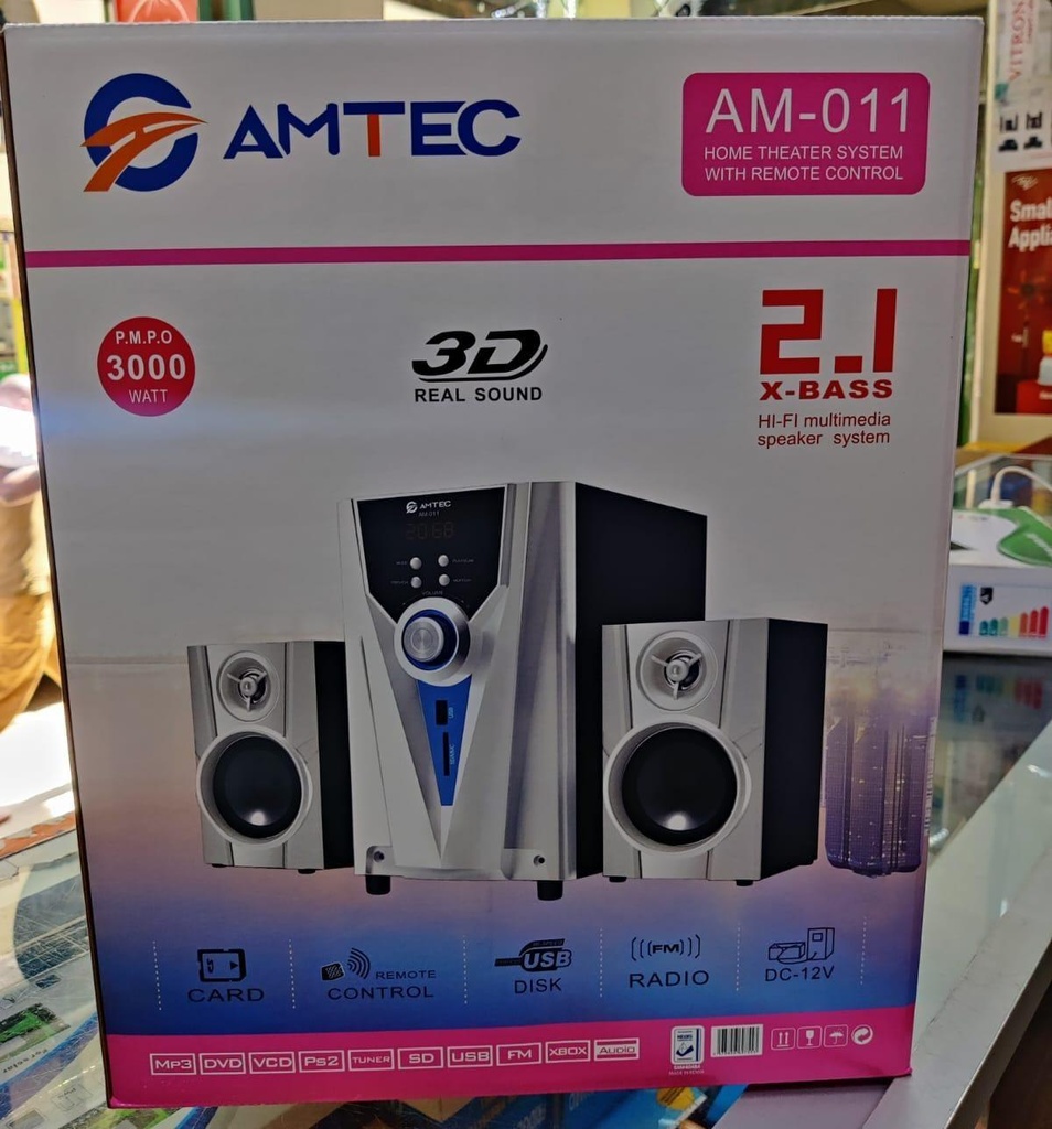 Amtec AM-011 2.1CH Bluetooth Woofer Home Theater System – Deep Bass, FM Radio, USB/SD, Remote Control