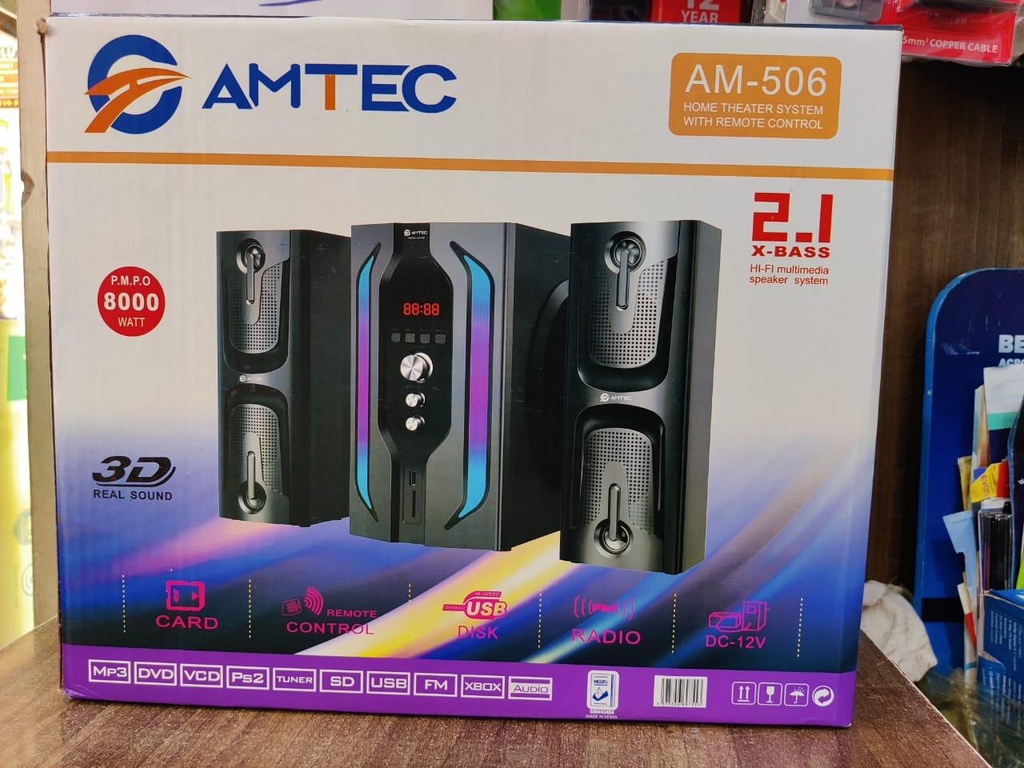 Amtec AM-506 2.1CH Bluetooth Woofer Home Theater System – Deep Bass, FM Radio, USB/SD, Remote Control
