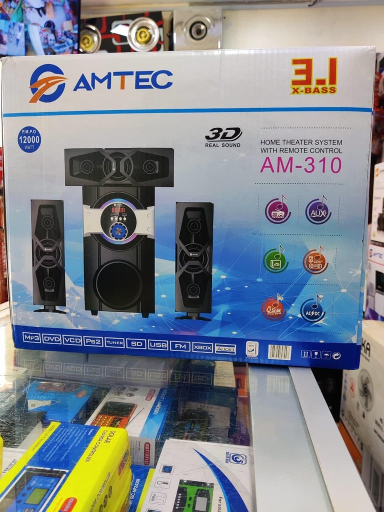 Amtec AM-310 3.1CH Bluetooth Woofer Home Theater System – Powerful Bass, FM Radio, USB/SD, Remote Control
