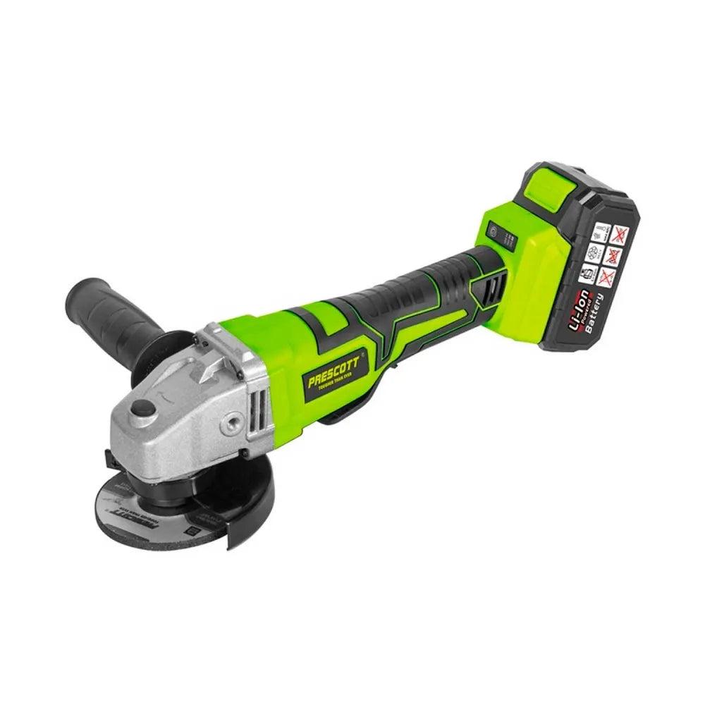 Prescott PT2011501 21V Brushless Cordless Angle Grinder 4.5” (125mm) – 4.0Ah Li-Ion Battery x2, 3-Speed 4000/6000/8000 RPM, Fast Charger, Side Handle & Carry Case