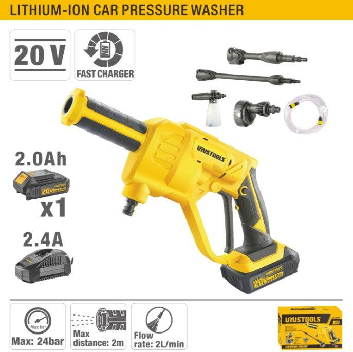 UYUSTOOLS CCW-IHD202 Cordless Pressure Washer 24 Bar – Portable 20V Power Cleaner with 5-in-1 Nozzle, Foam Cup, 6M Hose, Long & Short Lance for Car Wash & Outdoor Cleaning