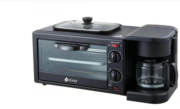 Nunix BE-12 3-in-1 Breakfast Maker-12L Oven, Coffee Maker & Nonstick Frying Pan Combo – Bake, Brew & Fry at Once with Energy Efficiency and Easy Operatio