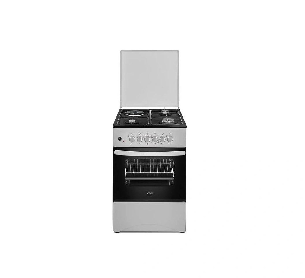 VON VCF503131NFY 3 Gas + 1 Electric Cooker – With Oven, Hotplate, and Energy-Saving Design for Home or Office Use