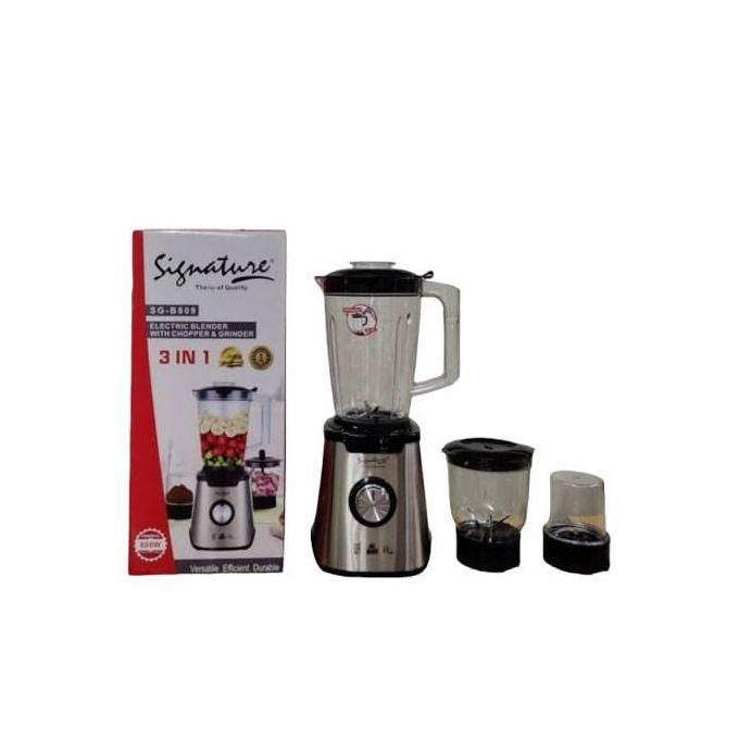 Signature SG-B809 3-in-1 Electric Blender with Chopper & Grinder – 600W Powerful Motor, Stainless Steel Blades, Durable Jars & Multi-Function Design