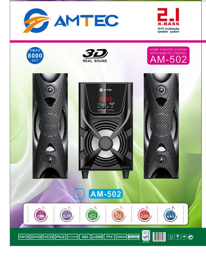 Amtec AM-502 2.1CH Bluetooth Home Theater System - Powerful Bass, FM Radio, USB/SD, Remote Control