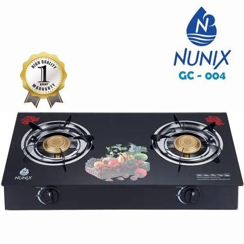Nunix GC-004 Glass Tabletop Double Burner Gas Cooker