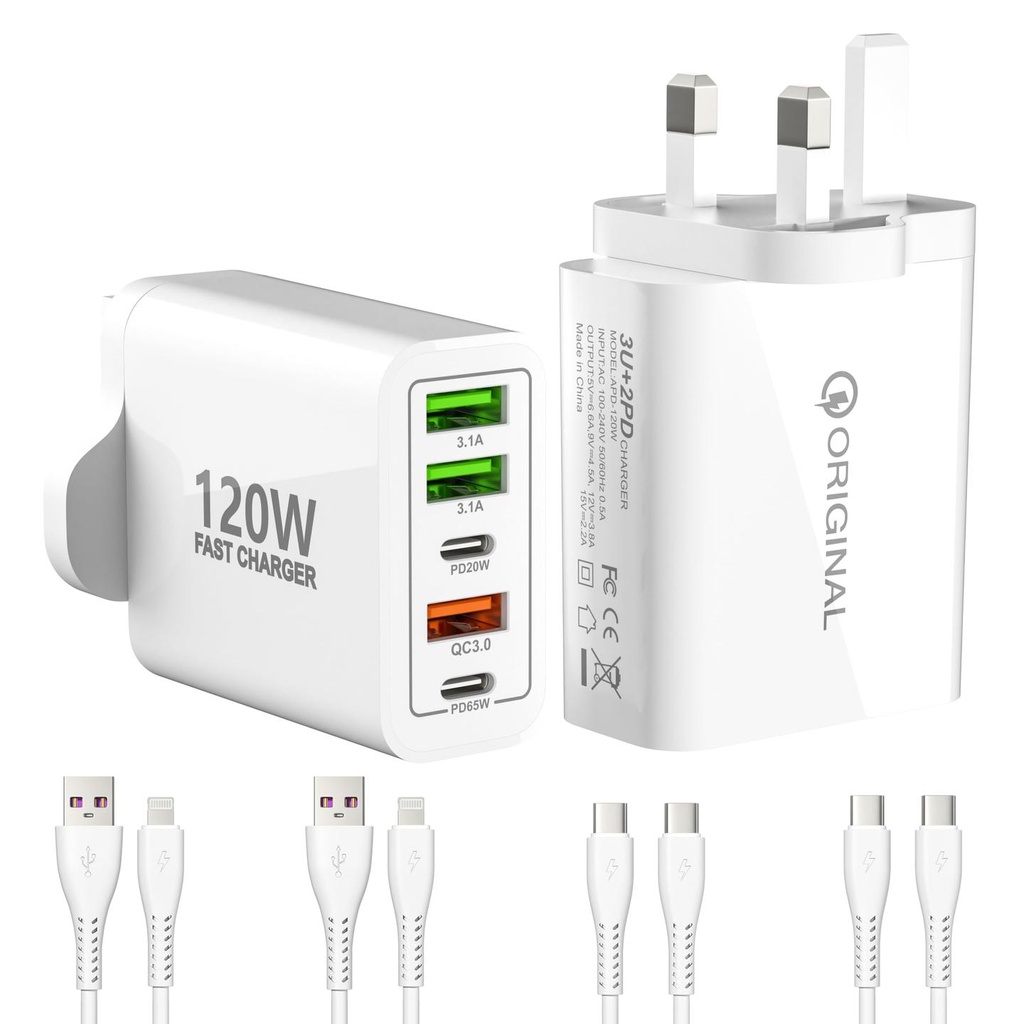 Lightwave 120W Universal Wireless Desktop Charger,2 USB-C Ports, 2 USB-A Ports, Fast Charging ( LW-DCHG-120W)