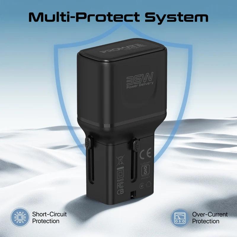 Promate TriPlug-PD35 35W Power Delivery Multi-Port Travel Adapter