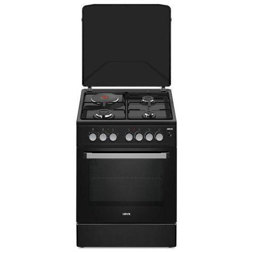 ORYX OST260U31E3SBE 60x60cm Standing Cooker – 3 Gas Burners + 1 Rapid Hot Plate, 4-Function Electric Oven with Rotisserie, Full Black