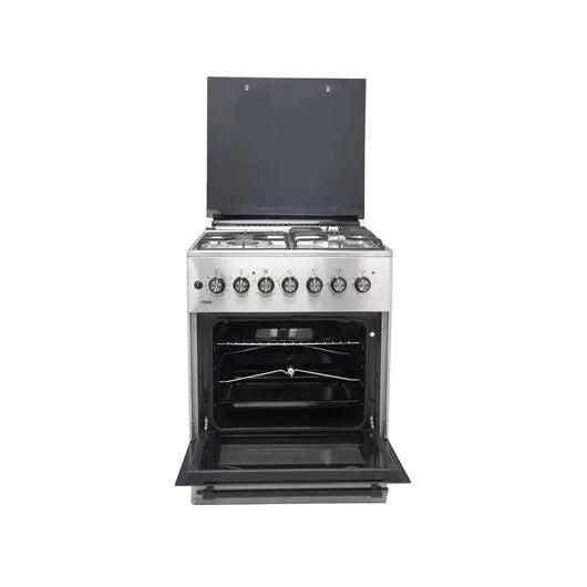 MIKA MST6231E4SB 60x60cm Standing Cooker – 3 Gas Pool Jet Burners + 1 Electric Hot Plate, 4-Function Electric Oven with Rotisserie, Mirror Black Hob & Silver Body