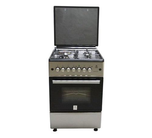 MIKA MST58U31E3SLEM Standing Cooker – 3 Gas + 1 Electric Burner, 58x58cm- Stainless Steel, Durable & Energy-Efficient