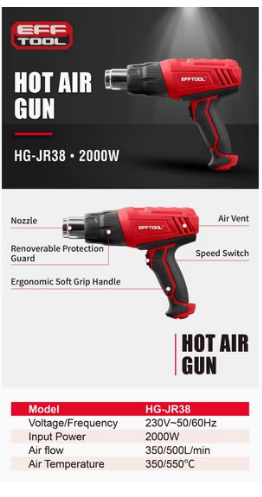 Efftool HG-JR38 High Temperature Hot Air Gun – Powerful Industrial Heat Gun for DIY, Paint Removal & Shrink Wrapping