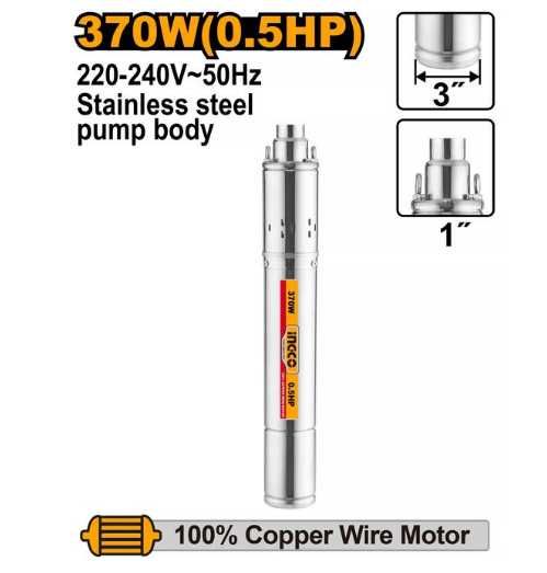 Ingco SWP3701 3" Screw Water Pump 370W (0.5HP) – 220V Submersible Pump for Deep Wells & Boreholes