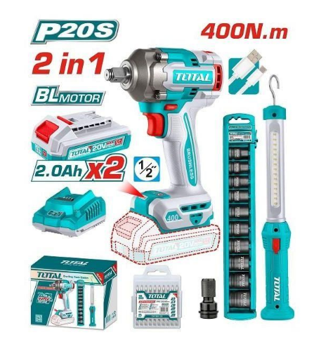 TOTAL TOSLI23048 20V Cordless 2-Piece Combo Kit – Drill & Impact Driver Set with Battery & Charger