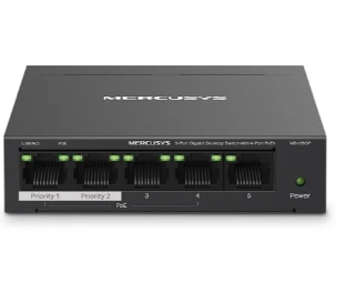 Mercusys MS105GP -5-Port Gigabit PoE+ Desktop Switch – 4-Port Power over Ethernet, Plug & Play