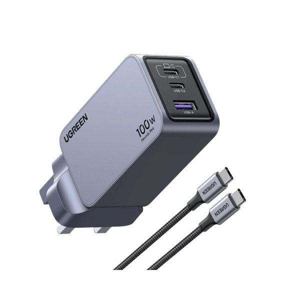 UGREEN Nexode Pro 100W GaN Fast Charger (UK) – 3-Port USB-C, 1.5M 100W Cable | UG-25875 X75