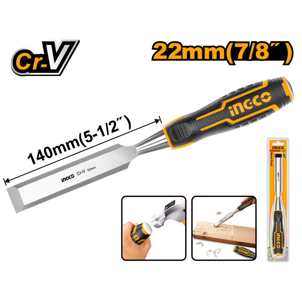 Ingco HWC0822 Wood Chisel, 22mm (7/8") Width, 140mm Length