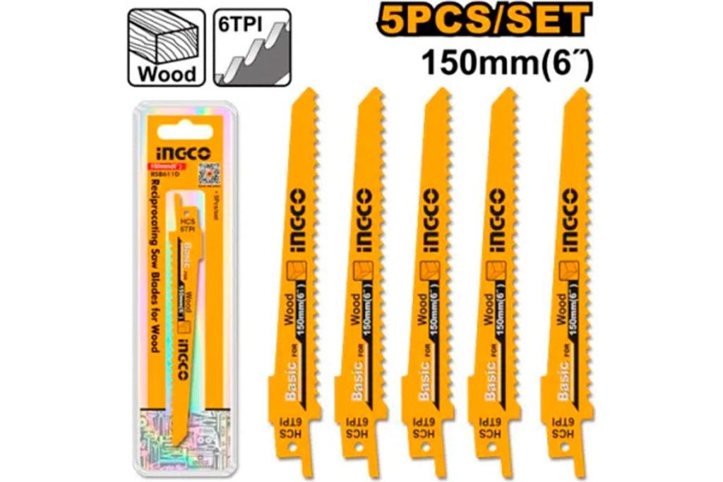 Ingco RSB611D Reciprocating Saw Blade for Wood 6" 5pcs Set