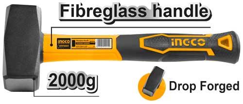 Ingco HSTH8804 Stoning Hammer with Fiberglass Handle, 2 Kg