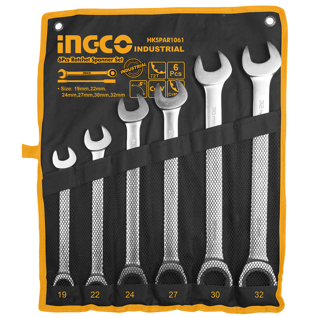Ingco HKSPAR1061  Ratchet Spanner 6pcs Set 19-32mm