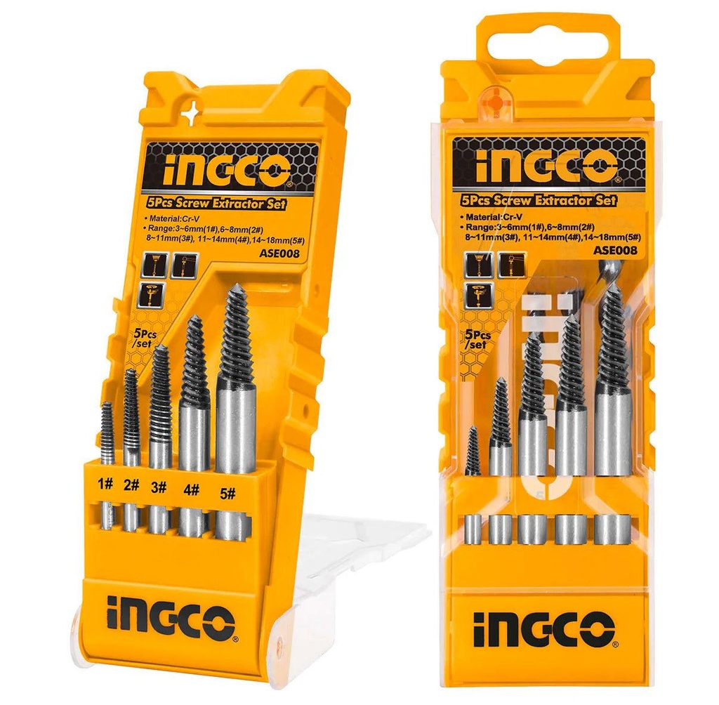 Ingco ASE008 5pcs Screw Extractor Set